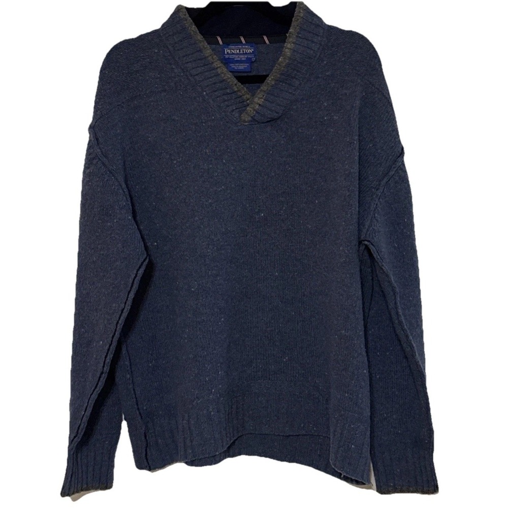 Pendleton Sweater Men's L Blue 100% Shetland Wool V-Neck Speckled Melange‎
